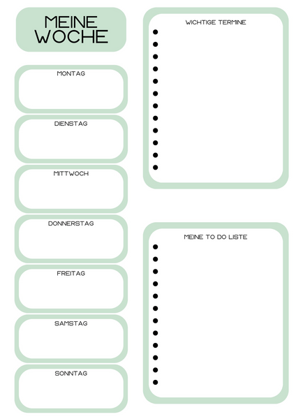 Freebie * Wochenplaner * verschiedene Farben * to do Liste * download
