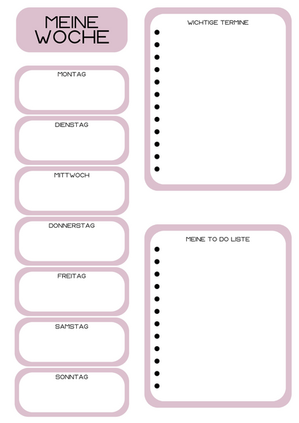 Freebie * Wochenplaner * verschiedene Farben * to do Liste * download
