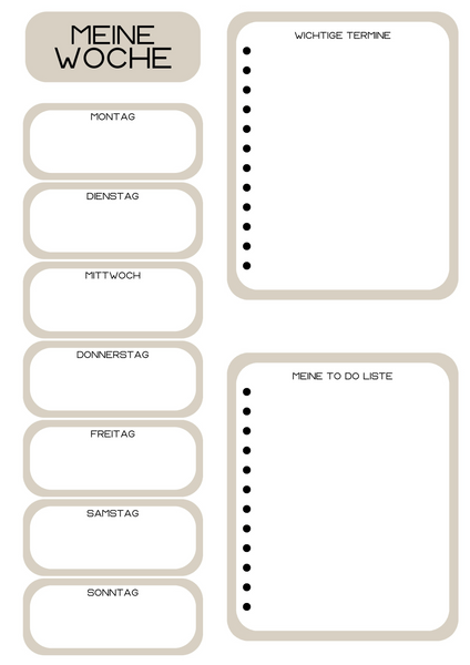 Freebie * Wochenplaner * verschiedene Farben * to do Liste * download