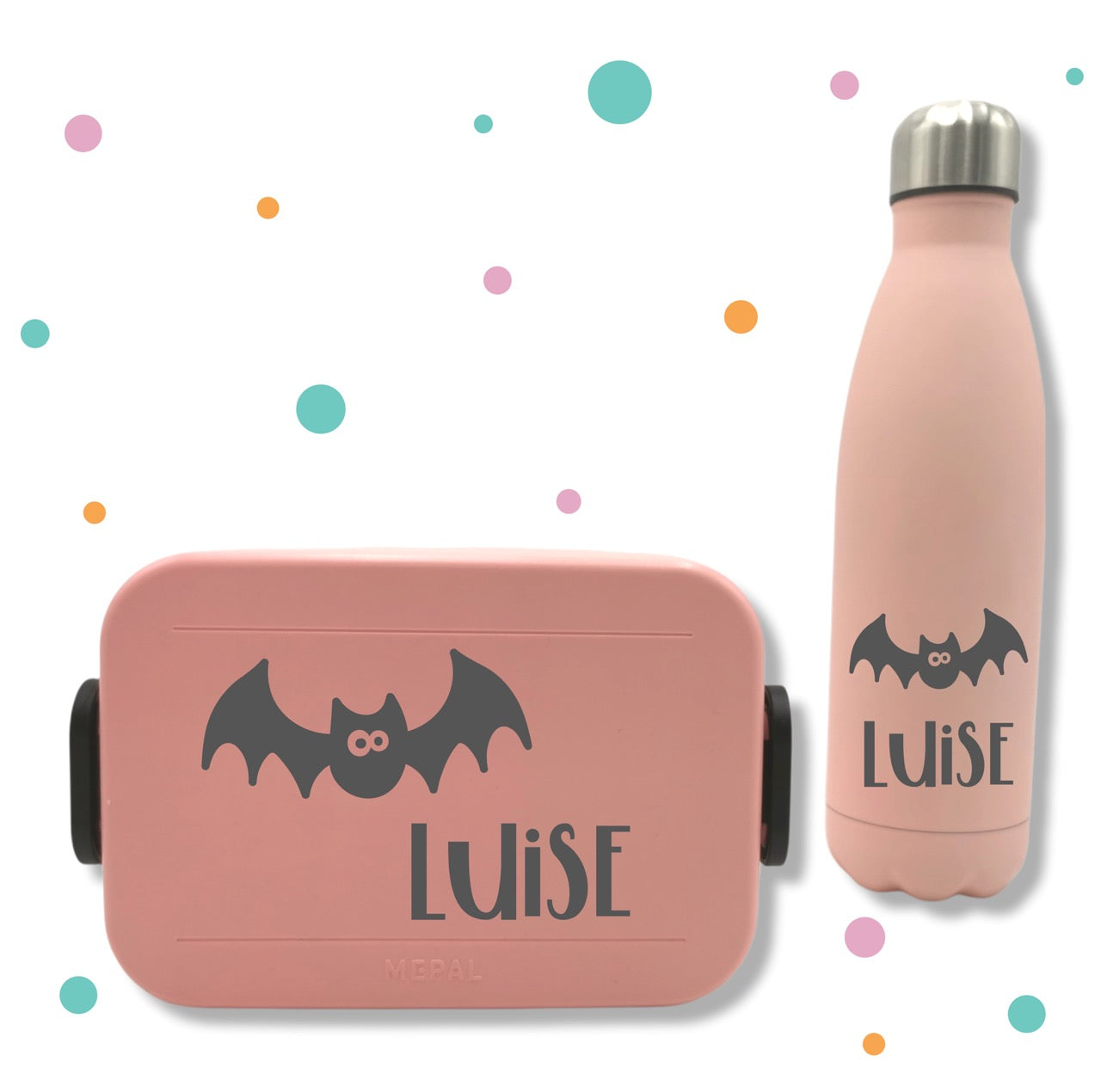 Personalisierter Aufkleber mit Fledermaus und Name – für Brotdose & Trinkflasche – Kinder Namenssticker