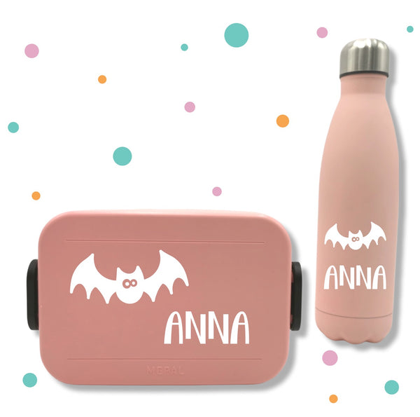 Personalisierter Aufkleber mit Fledermaus und Name – für Brotdose & Trinkflasche – Kinder Namenssticker