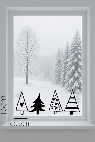 Fensteraufkleber „Tannen“ – Set aus 4 Motiven, Vinyl, 10 cm oder 20 cm, verschiedene Farben