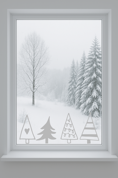 Fensteraufkleber „Tannen“ – Set aus 4 Motiven, Vinyl, 10 cm oder 20 cm, verschiedene Farben