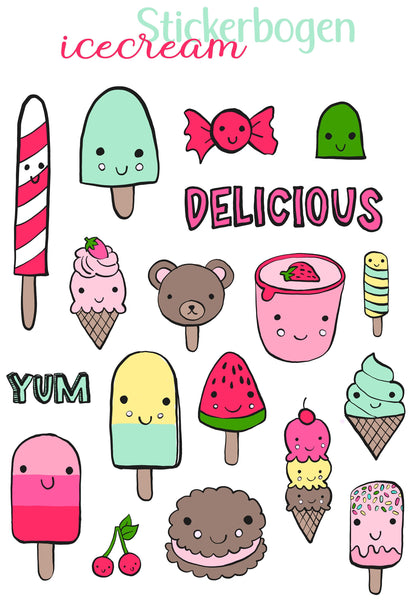 Stickerbogen A4 * icecream * Papiersticker * Aufkleber