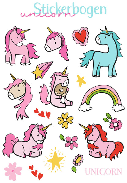 Stickerbogen A4 * Einhorn * Papiersticker * Aufkleber