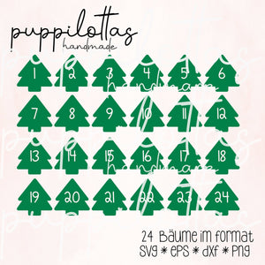 Plotterdatei * Adventskalenderzahlen * Tannenbaum * Datei * Sofortdownload * Plottdatei