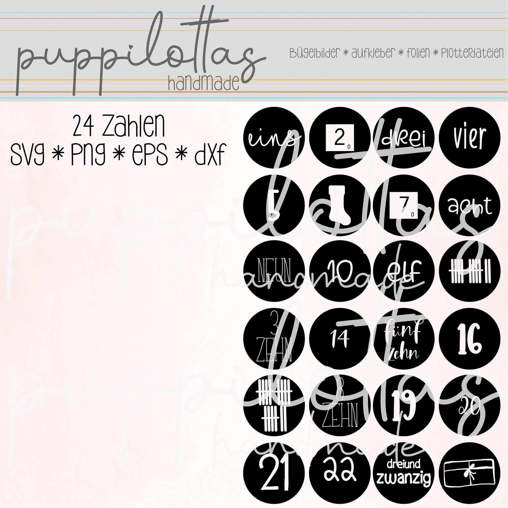 Plotterdatei * Adventskalenderzahlen * bunt gemixt * Datei * Sofortdownload * Plottdatei