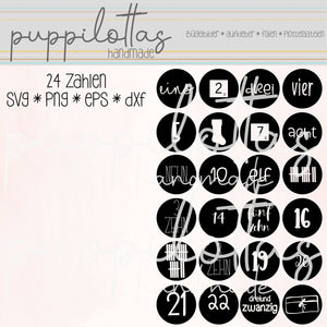 Plotterdatei * Adventskalenderzahlen * bunt gemixt * Datei * Sofortdownload * Plottdatei