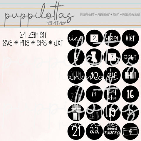 Plotterdatei * Adventskalenderzahlen * bunt gemixt * Datei * Sofortdownload * Plottdatei