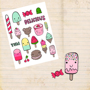 Stickerbogen A4 * icecream * Papiersticker * Aufkleber