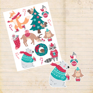 Stickerbogen * weihnachtliche Waldtiere * Papiersticker * Aufkleber