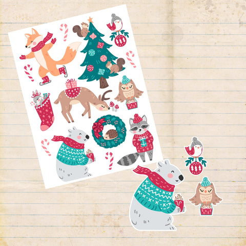 Stickerbogen * weihnachtliche Waldtiere * Papiersticker * Aufkleber