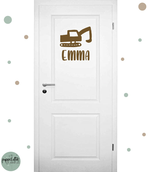 Türaufkleber * Türschild mit Namen und Bagger * Wunschfarbe