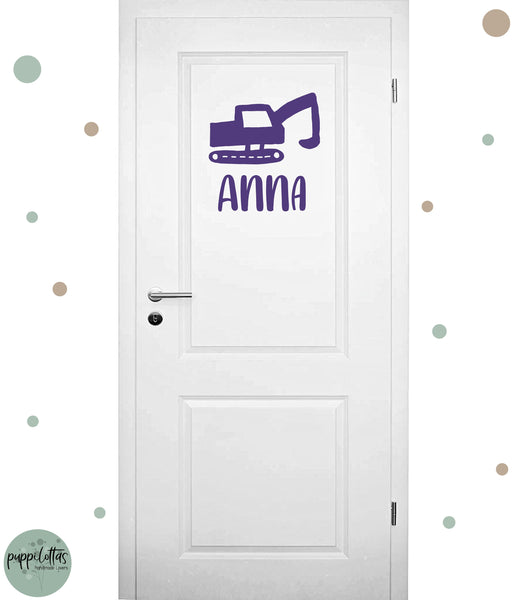 Türaufkleber * Türschild mit Namen und Bagger * Wunschfarbe