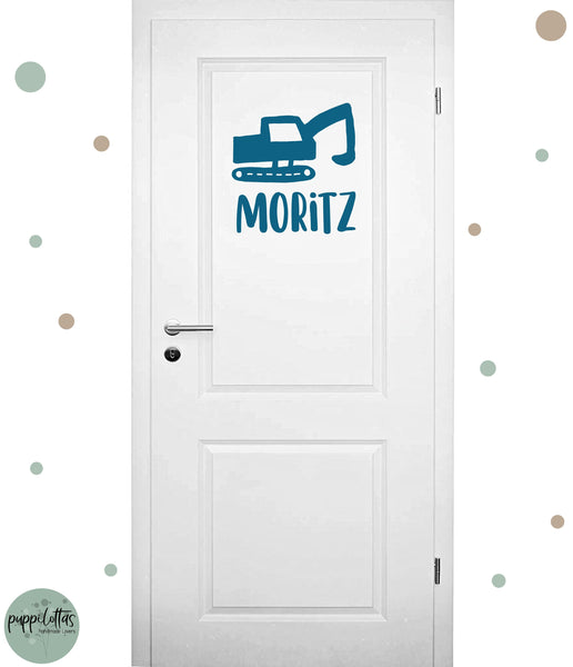 Türaufkleber * Türschild mit Namen und Bagger * Wunschfarbe