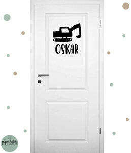 Türaufkleber * Türschild mit Namen und Bagger * Wunschfarbe