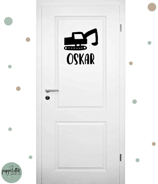 Türaufkleber * Türschild mit Namen und Bagger * Wunschfarbe