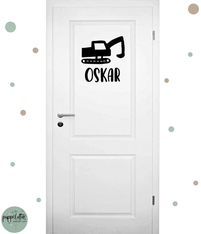 Türaufkleber * Türschild mit Namen und Bagger * Wunschfarbe