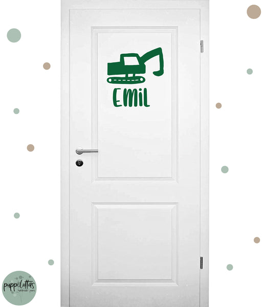 Türaufkleber * Türschild mit Namen und Bagger * Wunschfarbe